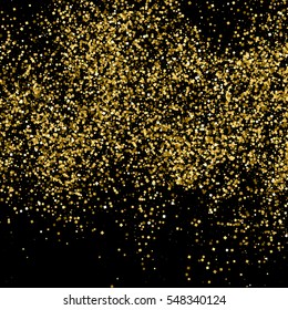 Gold glitter texture isolated on black. Amber particles color. Celebratory background. Golden explosion of confetti. Vector illustration,eps 10.