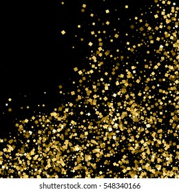 Gold glitter texture isolated on black. Amber particles color. Celebratory background. Golden explosion of confetti. Vector illustration,eps 10.