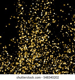 Gold glitter texture isolated on black. Amber particles color. Celebratory background. Golden explosion of confetti. Vector illustration,eps 10.