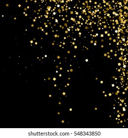 Gold glitter texture isolated on black. Amber particles color. Celebratory background. Golden explosion of confetti. Vector illustration,eps 10.