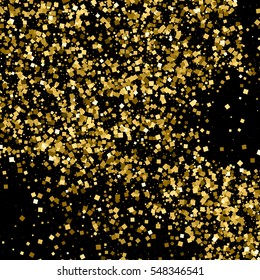 Gold glitter texture isolated on black. Amber particles color. Celebratory background. Golden explosion of confetti. Vector illustration,eps 10.
