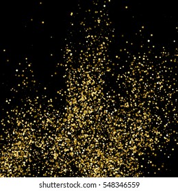 Gold glitter texture isolated on black. Amber particles color. Celebratory background. Golden explosion of confetti. Vector illustration,eps 10.
