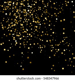 Gold glitter texture isolated on black. Amber particles color. Celebratory background. Golden explosion of confetti. Vector illustration,eps 10.