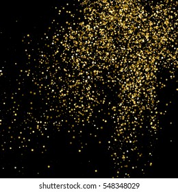 Gold glitter texture isolated on black. Amber particles color. Celebratory background. Golden explosion of confetti. Vector illustration,eps 10.