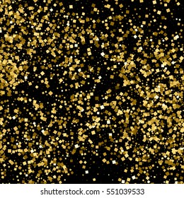 Gold glitter texture isolated on black. Amber particles color. Celebratory background. Golden explosion of confetti. Vector illustration,eps 10.