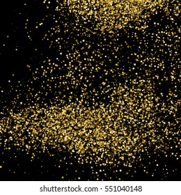 Gold glitter texture isolated on black. Amber particles color. Celebratory background. Golden explosion of confetti. Vector illustration,eps 10.