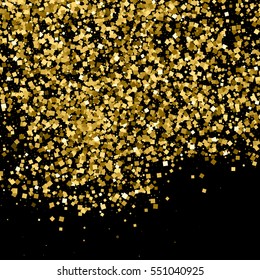 Gold glitter texture isolated on black. Amber particles color. Celebratory background. Golden explosion of confetti. Vector illustration,eps 10.