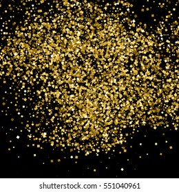 Gold glitter texture isolated on black. Amber particles color. Celebratory background. Golden explosion of confetti. Vector illustration,eps 10.