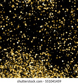 Gold glitter texture isolated on black. Amber particles color. Celebratory background. Golden explosion of confetti. Vector illustration,eps 10.