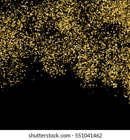 Gold glitter texture isolated on black. Amber particles color. Celebratory background. Golden explosion of confetti. Vector illustration,eps 10.