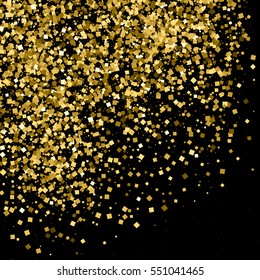Gold glitter texture isolated on black. Amber particles color. Celebratory background. Golden explosion of confetti. Vector illustration,eps 10.