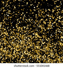 Gold glitter texture isolated on black. Amber particles color. Celebratory background. Golden explosion of confetti. Vector illustration,eps 10.