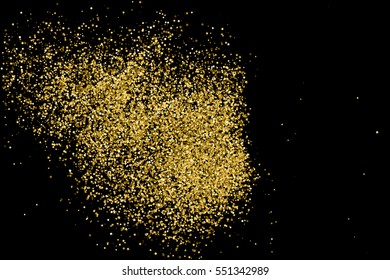 Gold glitter texture isolated on black. Amber particles color. Celebratory background. Golden explosion of confetti. Vector illustration,eps 10.
