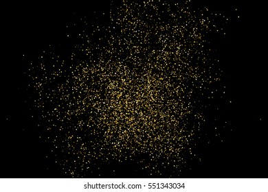 Gold glitter texture isolated on black. Amber particles color. Celebratory background. Golden explosion of confetti. Vector illustration,eps 10.