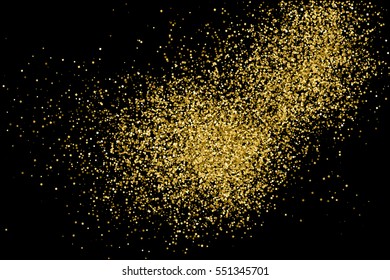 Gold glitter texture isolated on black. Amber particles color. Celebratory background. Golden explosion of confetti. Vector illustration,eps 10.