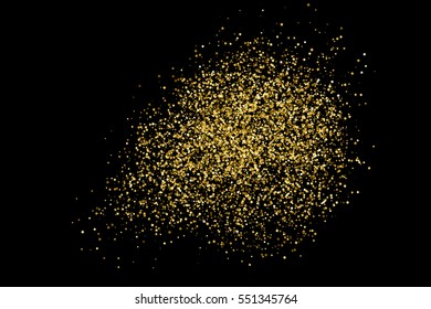 Gold glitter texture isolated on black. Amber particles color. Celebratory background. Golden explosion of confetti. Vector illustration,eps 10.