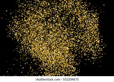 Gold glitter texture isolated on black. Amber particles color. Celebratory background. Golden explosion of confetti. Vector illustration,eps 10.