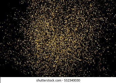Gold glitter texture isolated on black. Amber particles color. Celebratory background. Golden explosion of confetti. Vector illustration,eps 10.