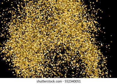 Gold glitter texture isolated on black. Amber particles color. Celebratory background. Golden explosion of confetti. Vector illustration,eps 10.