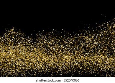 Gold glitter texture isolated on black. Amber particles color. Celebratory background. Golden explosion of confetti. Vector illustration,eps 10.