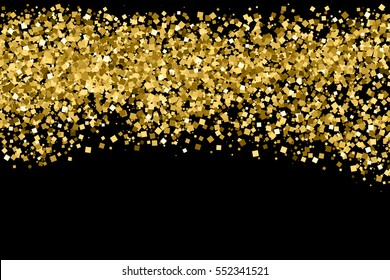 Gold glitter texture isolated on black. Amber particles color. Celebratory background. Golden explosion of confetti. Vector illustration,eps 10.
