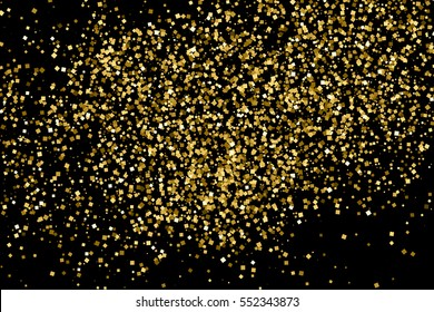 Gold glitter texture isolated on black. Amber particles color. Celebratory background. Golden explosion of confetti. Vector illustration,eps 10.