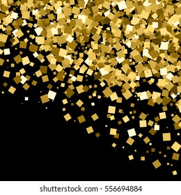 Gold glitter texture isolated on black. Amber particles color. Celebratory background. Golden explosion of confetti. Vector illustration,eps 10.