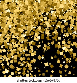 Gold glitter texture isolated on black. Amber particles color. Celebratory background. Golden explosion of confetti. Vector illustration,eps 10.