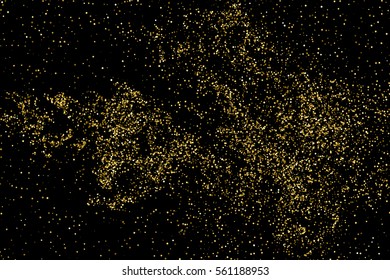 Gold glitter texture isolated on black. Amber particles color. Celebratory background. Golden explosion of confetti. Vector illustration,eps 10