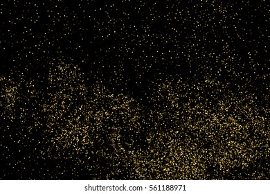 Gold glitter texture isolated on black. Amber particles color. Celebratory background. Golden explosion of confetti. Vector illustration,eps 10