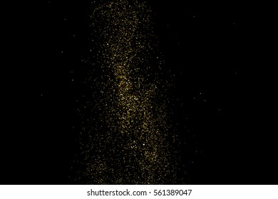 Gold glitter texture isolated on black. Amber particles color. Celebratory background. Golden explosion of confetti. Vector illustration,eps 10.