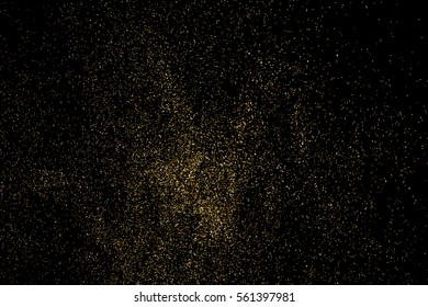 Gold glitter texture isolated on black. Amber particles color. Celebratory background. Golden explosion of confetti. Vector illustration,eps 10.
