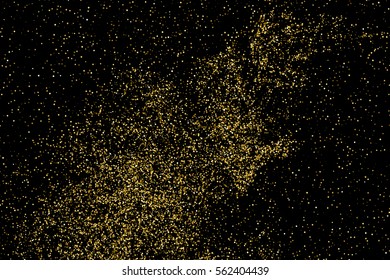 Gold glitter texture isolated on black. Amber particles color. Celebratory background. Golden explosion of confetti. Vector illustration,eps 10.