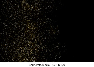Gold glitter texture isolated on black. Amber particles color. Celebratory background. Golden explosion of confetti. Vector illustration,eps 10.