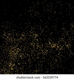 Gold glitter texture isolated on black square. Amber particles color. Celebratory background. Golden explosion of confetti. Vector illustration,eps 10