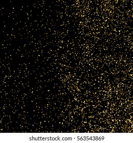 Gold glitter texture isolated on black square. Amber particles color. Celebratory background. Golden explosion of confetti. Vector illustration,eps 10