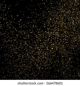 Gold glitter texture isolated on black square. Amber particles color. Celebratory background. Golden explosion of confetti. Vector illustration,eps 10.