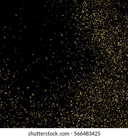 Gold glitter texture isolated on black square. Amber particles color. Celebratory background. Golden explosion of confetti. Vector illustration,eps 10.