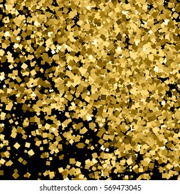 Gold glitter texture isolated on black. Amber particles color. Celebratory background. Golden explosion of confetti. Vector illustration,eps 10.