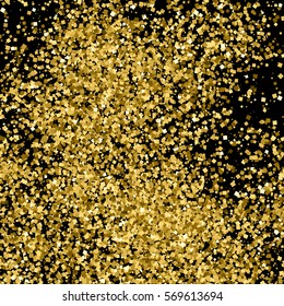 Gold glitter texture isolated on black. Amber particles color. Celebratory background. Golden explosion of confetti. Vector illustration,eps 10.