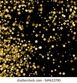 Gold glitter texture isolated on black. Amber particles color. Celebratory background. Golden explosion of confetti. Vector illustration,eps 10.
