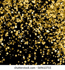 Gold glitter texture isolated on black. Amber particles color. Celebratory background. Golden explosion of confetti. Vector illustration,eps 10.