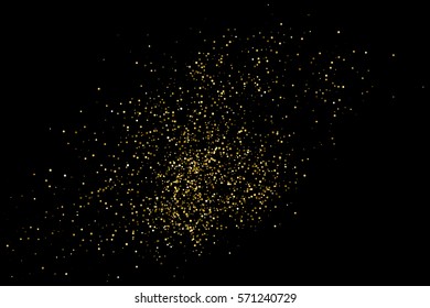 Gold glitter texture isolated on black. Amber particles color. Celebratory background. Golden explosion of confetti. Vector illustration,eps 10.