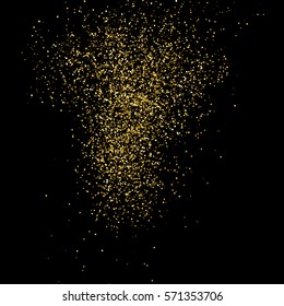 Gold glitter texture isolated on black. Amber particles color. Celebratory background. Golden explosion of confetti. Vector illustration,eps 10.
