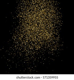 Gold glitter texture isolated on black. Amber particles color. Celebratory background. Golden explosion of confetti. Vector illustration,eps 10.
