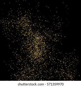 Gold glitter texture isolated on black. Amber particles color. Celebratory background. Golden explosion of confetti. Vector illustration,eps 10.
