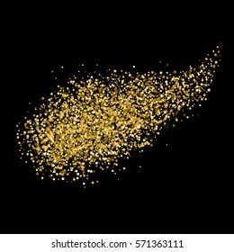 Gold glitter texture isolated on black. Amber particles color. Celebratory background. Golden explosion of confetti. Vector illustration,eps 10.
