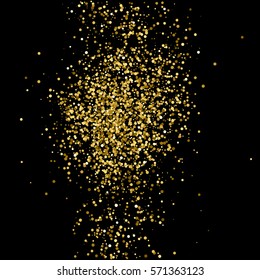 Gold glitter texture isolated on black. Amber particles color. Celebratory background. Golden explosion of confetti. Vector illustration,eps 10.
