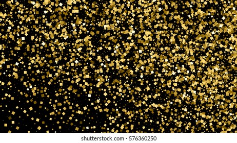 Gold glitter texture isolated on black. Celebratory background. Golden explosion of confetti. Vector illustration,eps 10. Widescreen 16 : 9. 