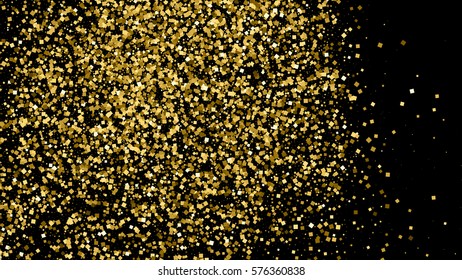 Gold glitter texture isolated on black. Celebratory background. Golden explosion of confetti. Vector illustration,eps 10. Widescreen 16 : 9. 